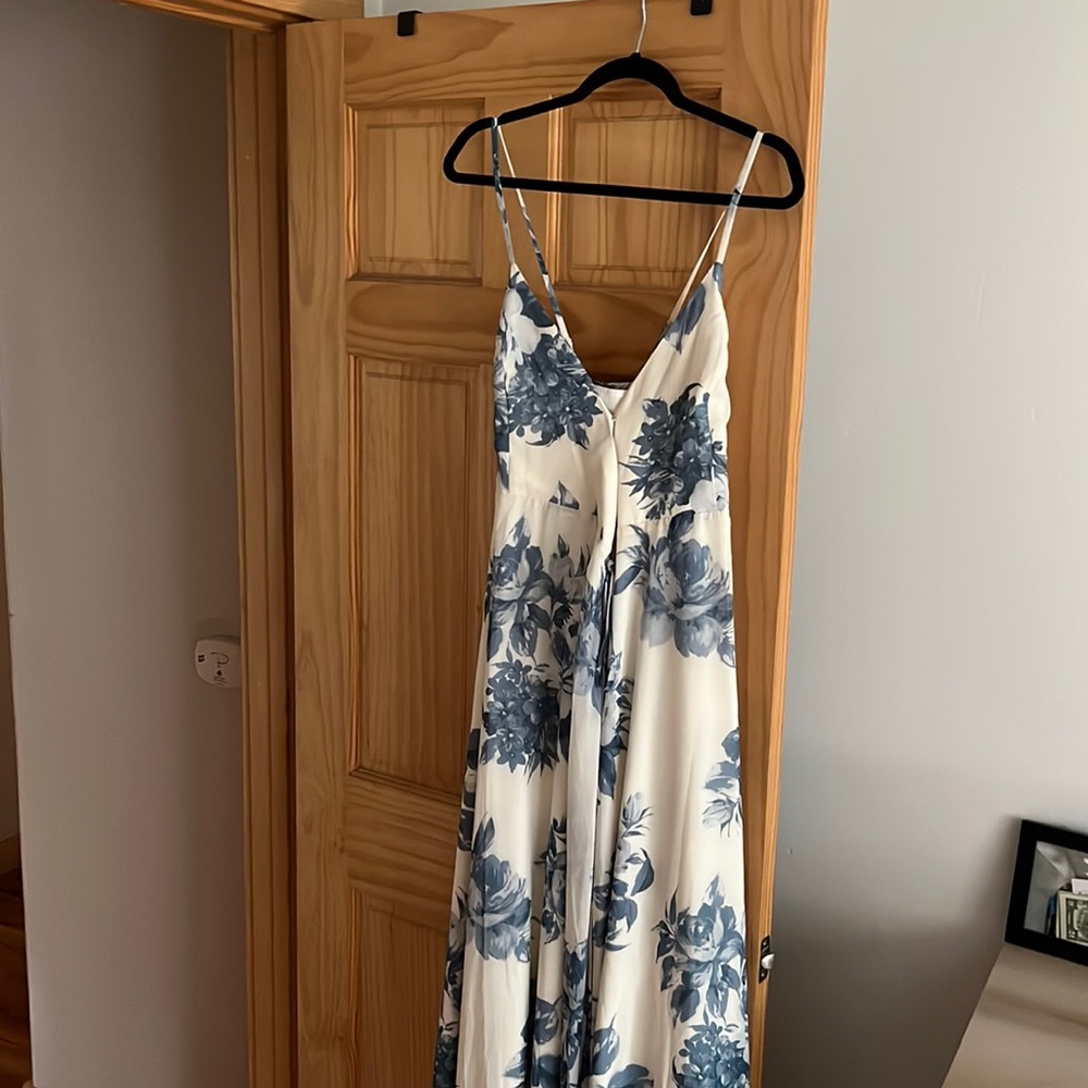 White floral wrap dress, size M, long